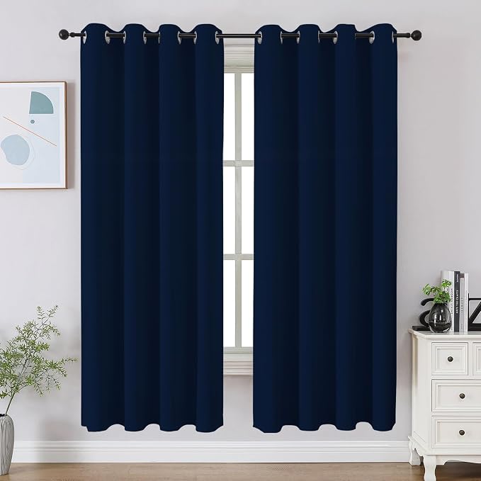 CUCRAF Navy Blue Blackout Curtains 63 inch Length 2 Panels Set, Room Darkening by CUCRAF