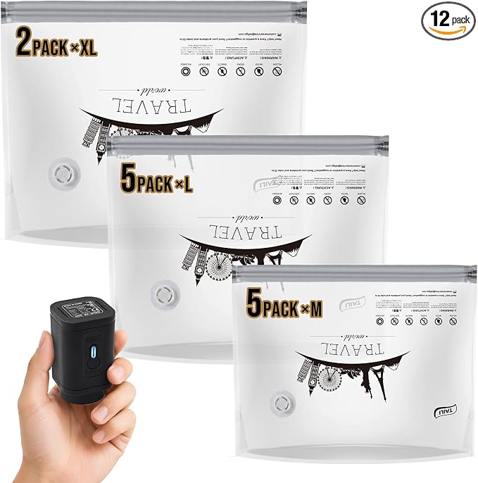 TAILI Vacuum Storage Bags with Rechargeable Pump, 12 Combo | Vacuum Seal Bags by TAILI