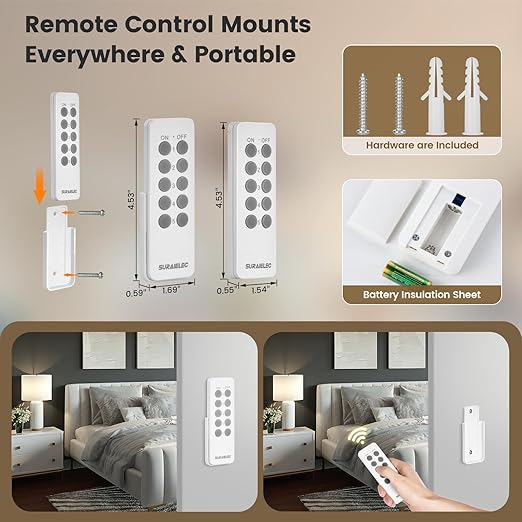 SURAIELEC Remote Control Outlet, Wireless Remote Light Switch, 100 FT, 15A/1875W, Expandable Indoor Compact Side Outlet Plug for Lamps, Fans, Christmas Trees, Small Appliances, 5 Outlets + 2 Remotes