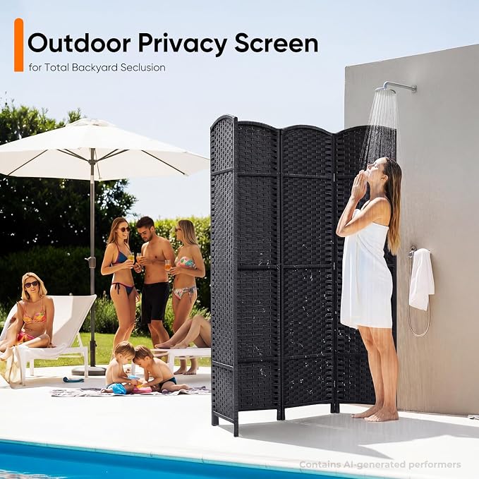 Outdoor Privacy Screen 4-Panel Folding Room Divider Space Partition | 67"H 64"W - Image 9