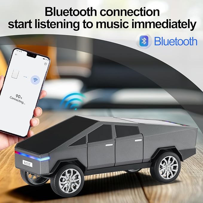 Futuristic Pickup Truck Bluetooth Speaker with LED Display Screen – Practical Gift Choice for Car Model Fans & Audio Users, TWS Stereo, FM Radio, USB/TF Playback, Front LED Headlights, Mic(Gray)