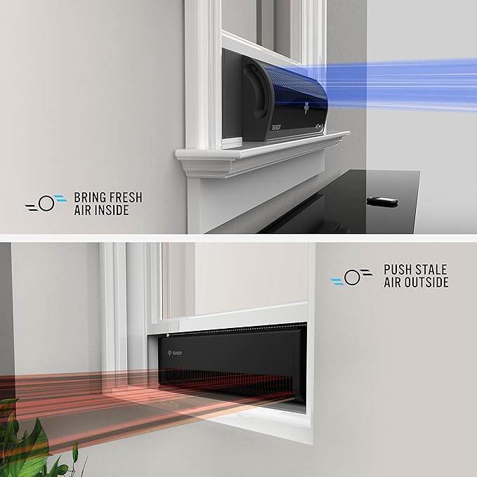 Vornado TRANSOM Window Fan with 4 Speeds, Remote Control, Reversible Exhaust Mode, Weather Resistant Case, Black, Whole Room