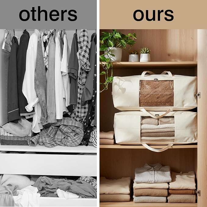 Blanket Storage Bags 70L Canvas Closet Organizers Clothes Container 2 Pack | - Image 4