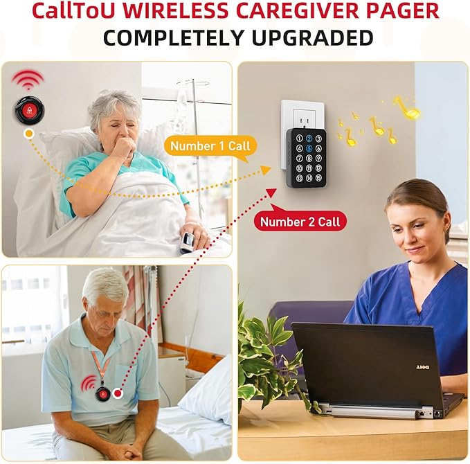 CallToU Wireless Caregiver Pager Nurse Call Button for Elderly LED Call Light Nurse Alert System Call Bell for Patients at Home Clinic/Medical Institution/Nursing Home (15 Call Button + 1 Receiver)