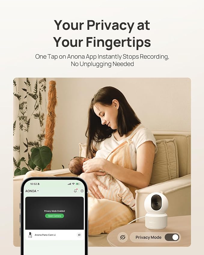 Anona 4K UHD Indoor Camera with 512GB SD Card, Pet/Dog/Baby Security Camera with Phone App, 360° Pan-Tilt, 2.4G/5G Wi-Fi 6, Auto-Tracking, Person/Pet/Baby Crying Detection, Privacy Mode, Two-Way Audio