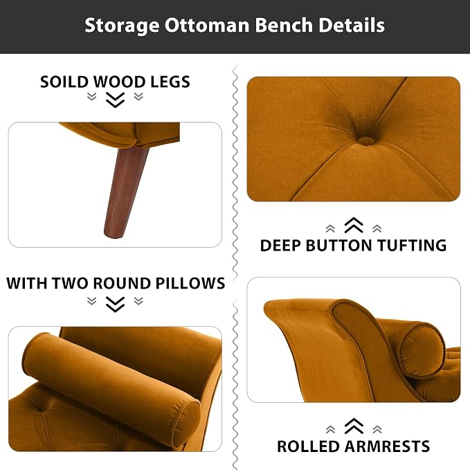 65" Velvet End of Bed Bench, Upholstered Seat - Image 4
