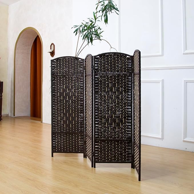 Compact 4 Panel Short Room Divider, 47.2 Inch Tall Double-Sided Rattan Folding - Image 3