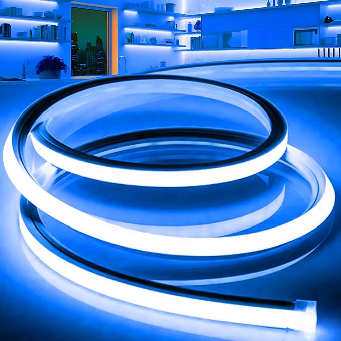 VOEWT LED Strip Lights Blue,9.8ft 110-120V Neon Rope Lights,Flexible Silicone Outdoor Waterproof Neon Strip Lights for Bedroom,Mirror,Kitchen Cabinet, Living Room,Halloween Decor