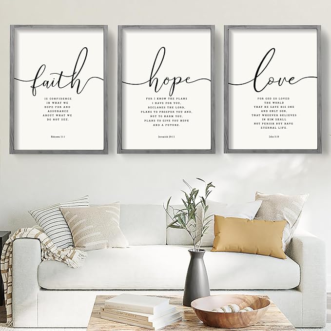 Houmury Set of 3 Framed Farmhouse Bible Verses Wall Decor Sign 11”x14” by Houmury