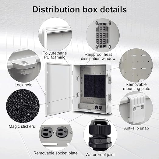 Namunanee Outdoor Electrical Junction Box with High Power Outlet, ABS Water Resistant Enclosure with Internal Mounting Panel & Hinged Cover. (18.1" H* 12.6" L* 6.3" W & Outlet)