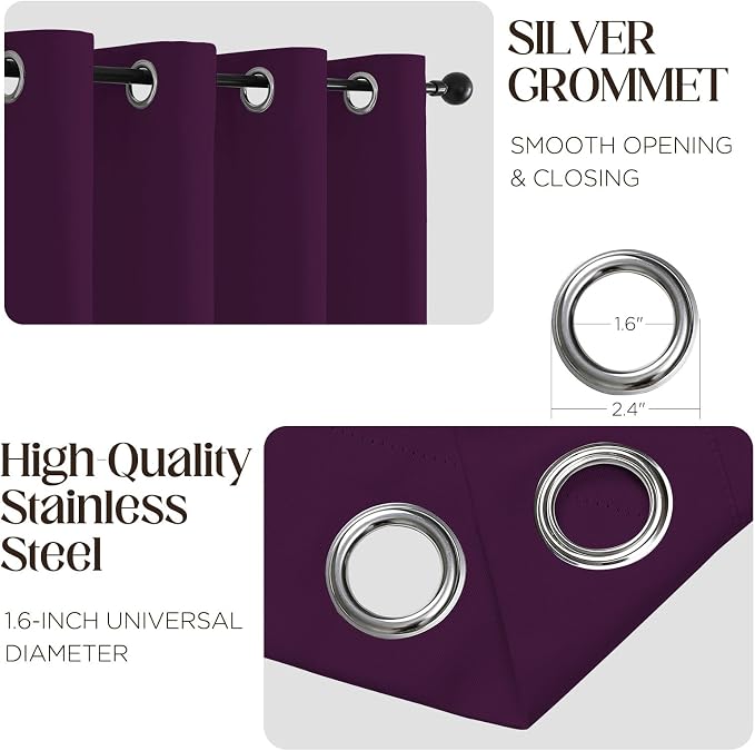 CUCRAF Purple Blackout Curtains 63 inch Length 2 Panels Set, Room Darkening - Image 2