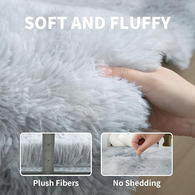 Light Grey Fluffy Shag Rug 2x3, living room, kids room, boys and girls - Image 4