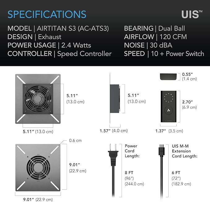 AC Infinity AIRTITAN S3, Ventilation Fan 6" with Speed Controller, IP-55 Rated for Crawl Space, Basement, Garage, Attic, Shed, Hydroponics, Grow Tents
