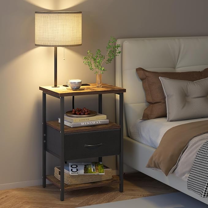 Fixwal Nightstand with Lights Bedside Table with 3 Color Temperatures Bulb - Image 2