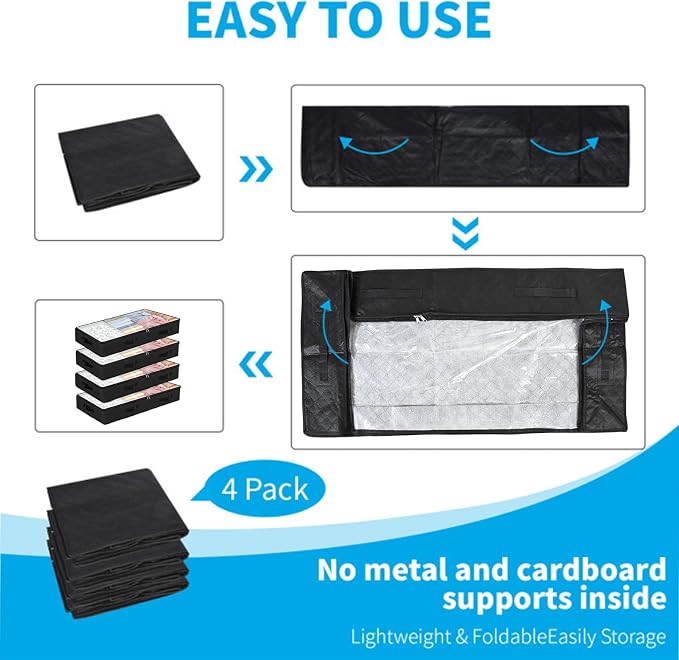 BiCINE 90L Under Bed Storage Containers, 4 Pack Foldable Closet Organizers and - Image 6