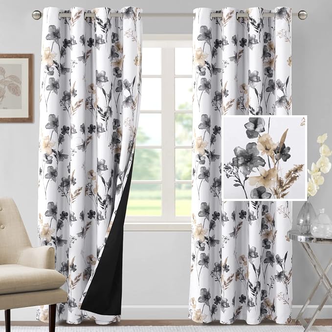 H.VERSAILTEX 100% Blackout Curtains 84 inch Length 2 Panels Set Cattleya Floral by HVERSAILTEX