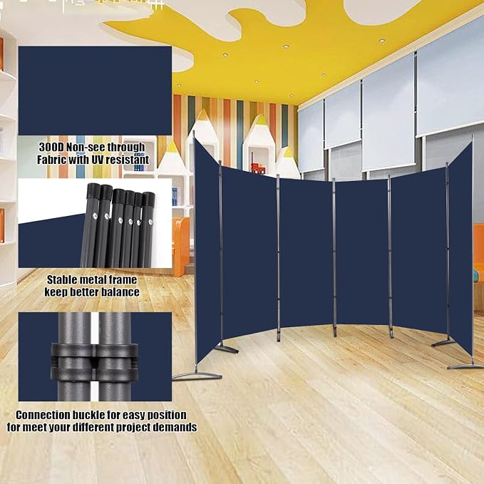 6 Panel Folding Room Divider, Sturdy Frame Freestanding Wall Divider | - Image 2