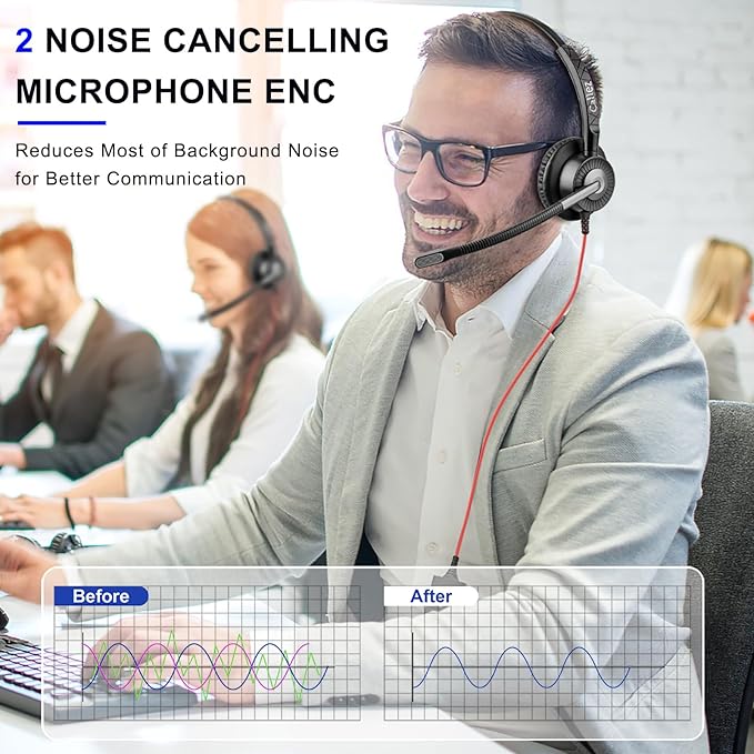 Callez Wired USB Headset with ENC Dual Noise Cancelling Mics, On-Ear Computer Headset for PC Laptop, Professional Work Headphones for Home Office Teams Skype Zoom Call Center, MS Teams Call Control