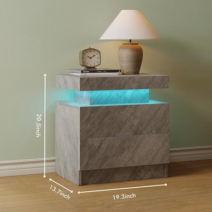 Modern Gray LED Nightstand for Bedroom Bedside Table - Image 2
