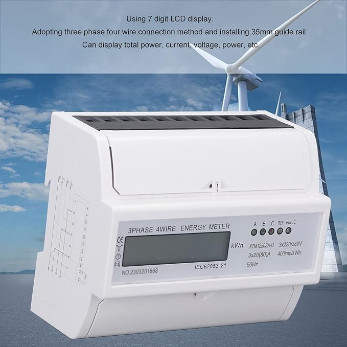 Tyenaza Electric Meter, 3 Phase 4 Wire 7P LCD Digital Display DIN Rail Mount Power Monitor