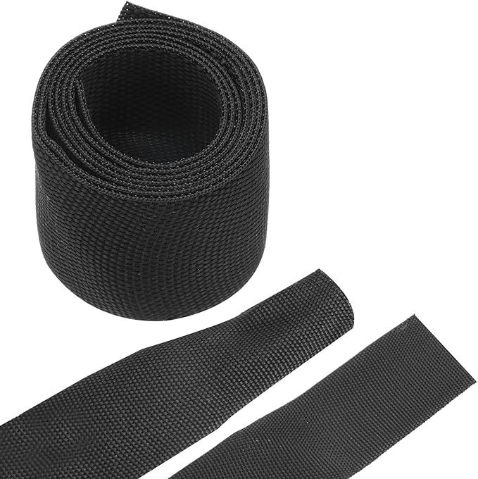 MECCANIXITY Braided Cable Sleeves Heat Shrinkable Fabric Sleeving, 1 3/8" 3ft Black 2:1 Ratio Heat Shrinkable Cord Protector for Harness Cable, Network Cable Protection, Cable Management