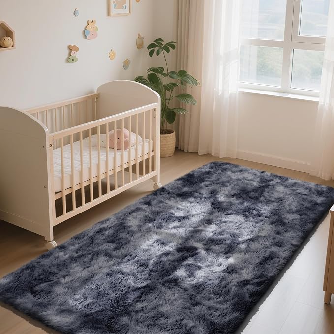 Mottled Grey 3x7 Area Rugs for Bedroom, Fluffy Rug Small Rug Bedside Carpet | - Image 3