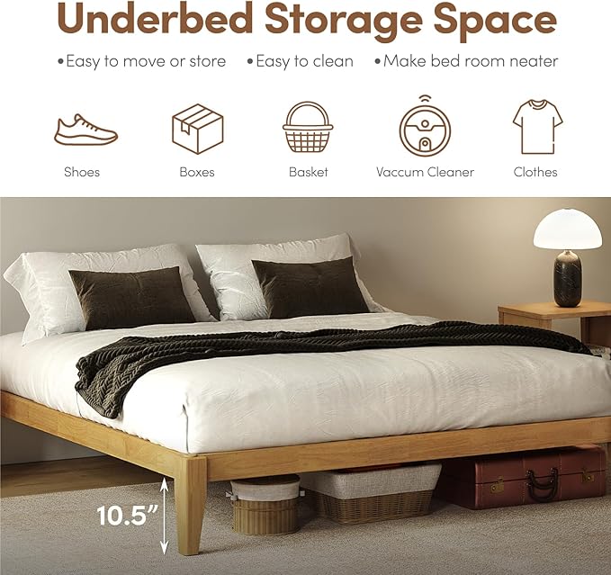 Thor Premium Solid Wood Bed Frame Queen, Platform Bed, Japanese Joinery Bed Frame, Wood Slat Support, No Box Spring Needed, Easy Assembly, Minimalist & Modern Style (Light Oak)
