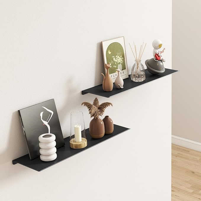 MKO 16" Floating Shelves for Wall, Long Metal Wall Mounted Shelf for Bathroom - Image 2