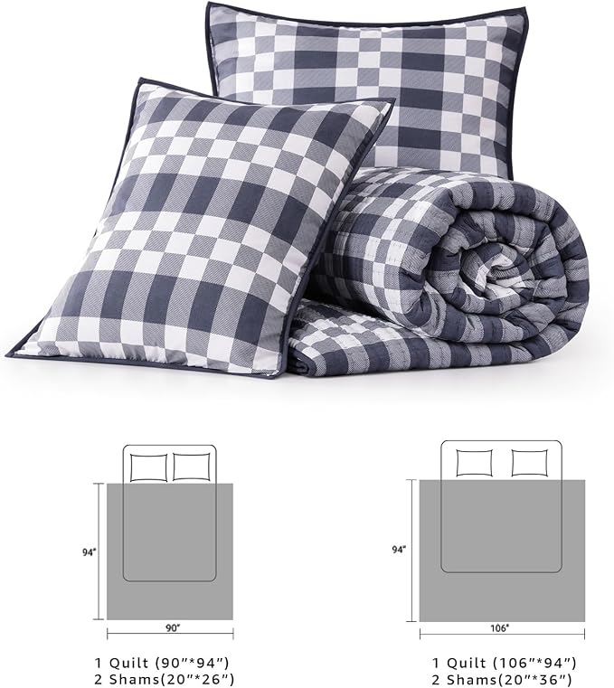 King Quilt-Lightweight Bedspread Plaid Quilt King Size Quilt Bedding Set | Navy - Image 8