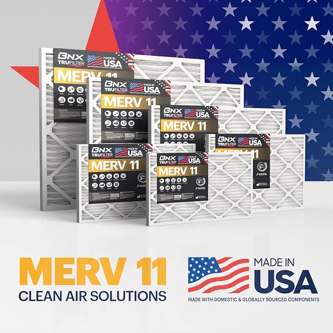 BNX TruFilter 20x22x1 Air Filter MERV 11 (12-Pack)- MADE IN USA - Allergen Defense Electrostatic Pleated Air Conditioner HVAC AC Furnace Filters for Allergies, Dust, Pet, Smoke, Allergy MPR 1200 FPR 7