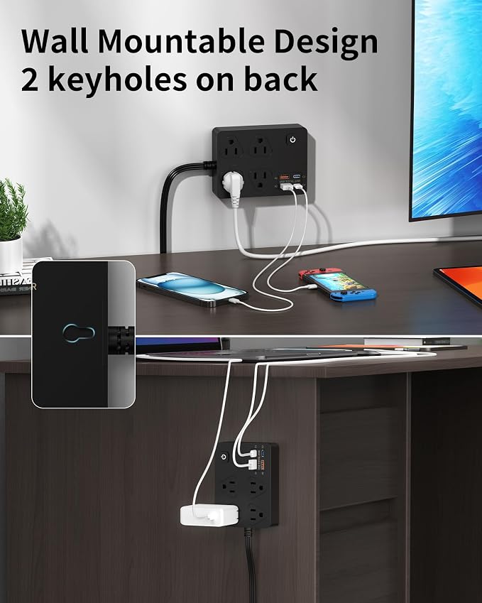 Power Strip Flat Plug with 4 AC Outlets 4 USB Ports, Surge Protector Charging - Image 6