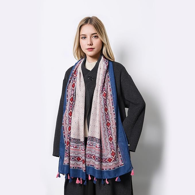 Scarf for Women Lightweight Soft Floral Leopard Printed Scarves Fall Winter Fashion Shawl Wrap with Fringe