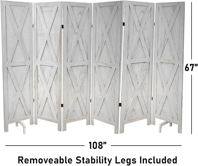 Premium Home 6-Panel Room Divider – Rustic White Barn Door, X Pattern Folding - Image 4