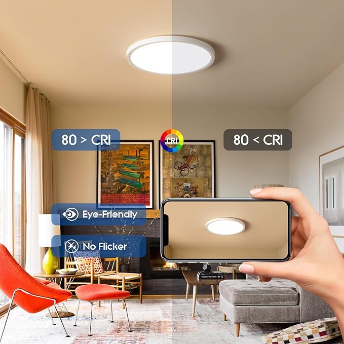 YELIOLED 6 Pack 12 Inch Slim Dimmable LED Flush Mount Ceiling Light Fixtures, 24W 2640LM 3000K/4000K/5000K, House Upgrade Led Lights for Bedroom Hallway Laundry Room Rental Units, 240W Equiv., White
