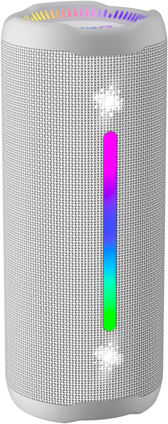 OHAYO Bluetooth Speaker, Portable Wireless, IPX7 Waterproof, Powerful 25W Sound, 24H Playtime, Dual Pairing, Active Bass, Colorful Lights, Bluetooth 5.3, Outdoor Speakers for Home/Party/Beach, White