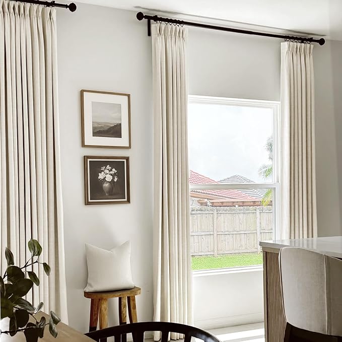 Pinch Pleated Full Blackout Faux Linen Curtains 84 Inches Long | Cream Beige - Image 4