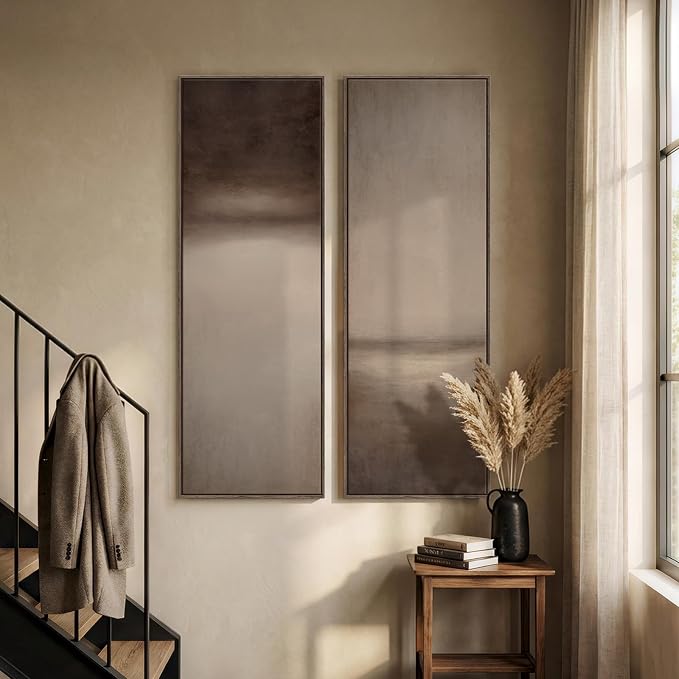 Large Framed Brown Beige Abstract Long Narrow Wall Art - Image 3
