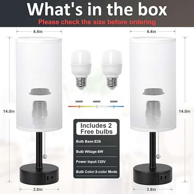 White Bedside Table Lamps Set of 2 - Image 4