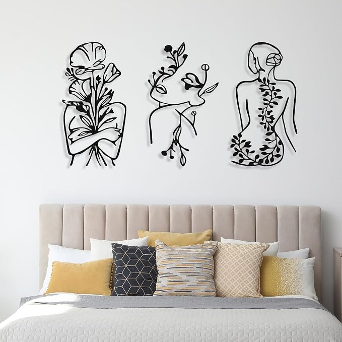 Photect 3 Pcs Metal Wall Art Decor Minimalist Abstract Woman Wall Art Metal - Image 7