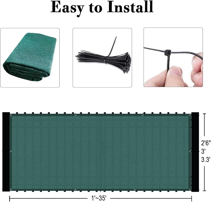 Custom Size 3'x13' Dark Green Balcony Privacy Screen 90% UV Block | Windscreen - Image 3