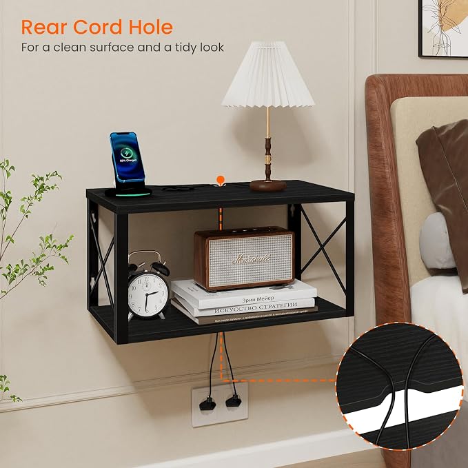 Floating Nightstand, 2 Tier Wall Mounted Nightstand - Image 3