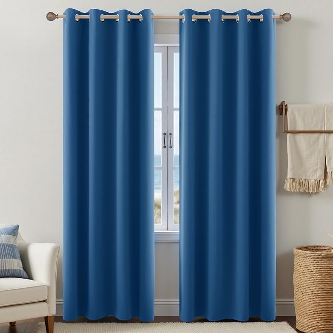 KOUFALL Denim Blue Blackout Curtains 96 Inches Long, Farmhouse Coastal Summer by KOUFALL