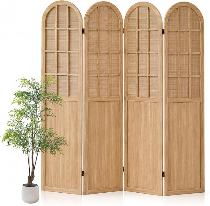 4 Panel Room Divider Privacy Screen Bamboo Wood Light Brown | Folding - Image 9