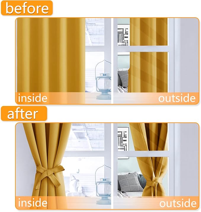 Blackout Curtains for Bedroom, Mustard Yellow 38 x 54 Inch 2 Panels | Thermal - Image 4