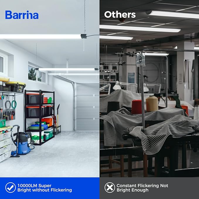 Barrina BS84 LED Shop Light for Garage, 10000LM, 84W, 4FT, 6500K Linkable Light Fixture for Workshop, Basement, Hanging or Flush Mount, Heat Dissipation with Pull Chain Switch, 1 Pack