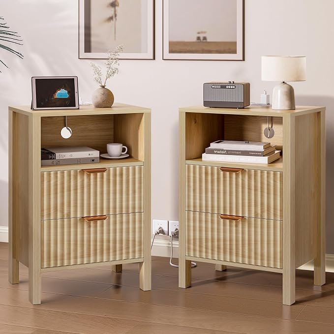 Nasonet Night Stand Set 2, Fluted End Table Set of 2, Modern Nightstand - Image 7