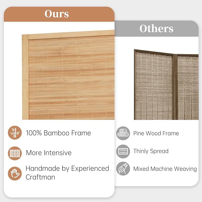 Room Divider Folding Privacy Screens, Hand-Made Natural Bamboo Room Dividers | - Image 2