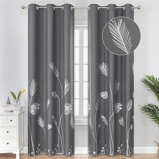Dark Grey Blackout Curtains for Bedroom, Room Darkening Grommet Thermal by ESTELARTEXTILER