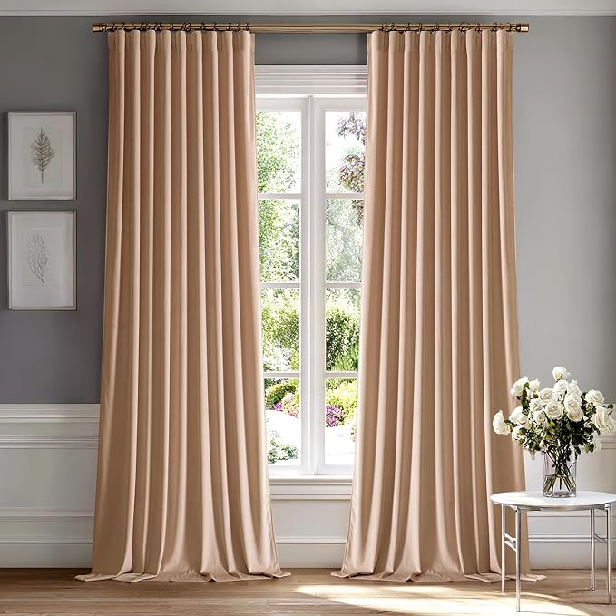 MIULEE Blush Beige Velvet Pinch Pleat Blackout Curtains W52 X L96 Inches | 2 by MIULEE