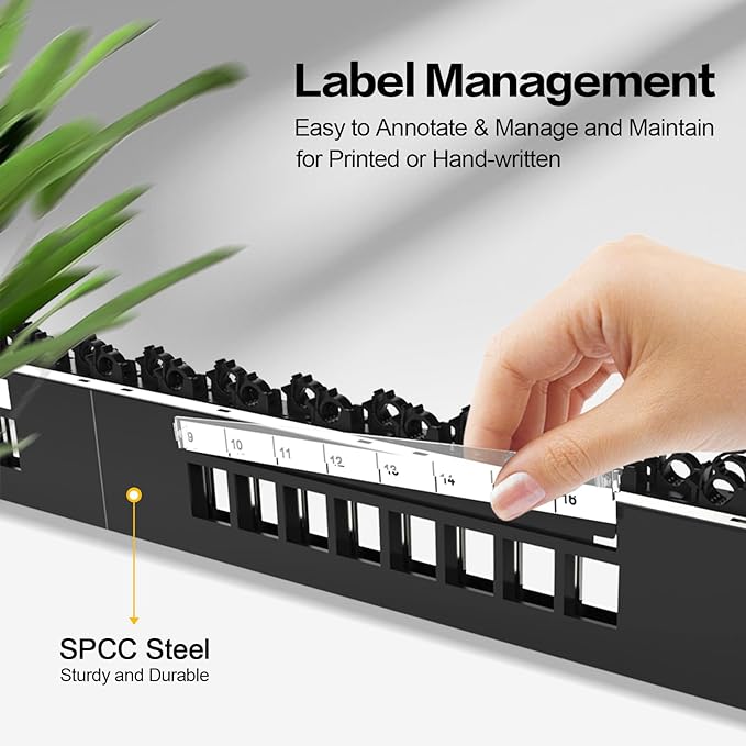 PBAEGAV 16 Port Patch Panel Blank UTP/STP 1U 19" Keystone Patch Panel with Cable Management and Support Bar Compatible with LC/SC/ST/FC/USB/HDMI Keystone Jack(16 Port)
